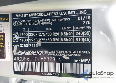2015 Mercedes-Benz Gl 450 4Matic z USA, uszkodzony, nr VIN 4JGDF6EE0FA537814